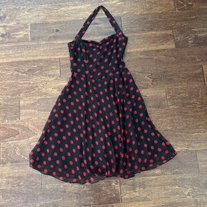 Vintage Y2K City Triangles Polka Dot Halter Neck Midi Dress 7/8 Retro Pinup